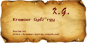 Kremser György névjegykártya
